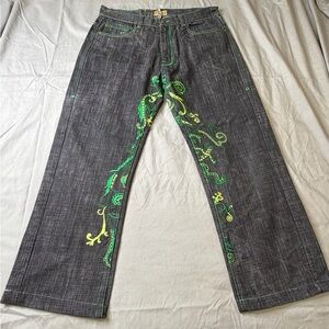 Russo Y2K Embroidered Graphic Cyberpunk 34X32 Jeans #152
